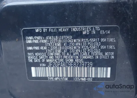 2014 Subaru Xv Crosstrek 2.0I Limited from USA, damaged, VIN JF2GPAKC9E8279739